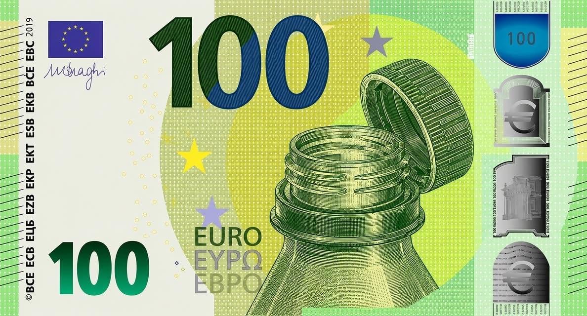 billet de 100 euro avec un bouchon en plastique qui se maintient avec une petite languette (invention européenne)