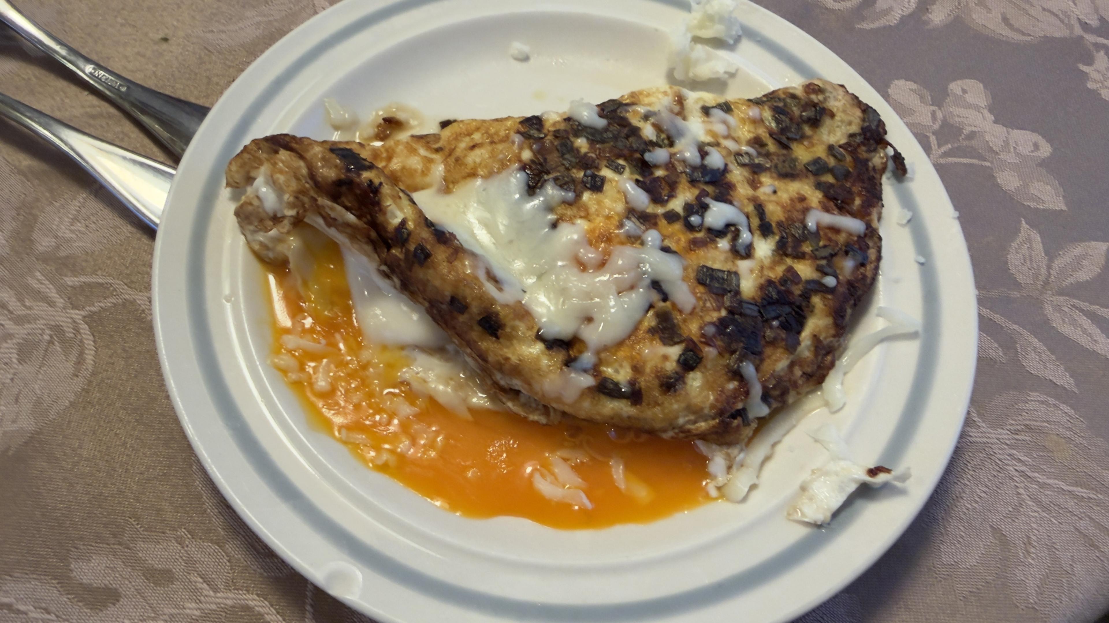 Eggs that resemble an omelette.  See text of post for more detail.